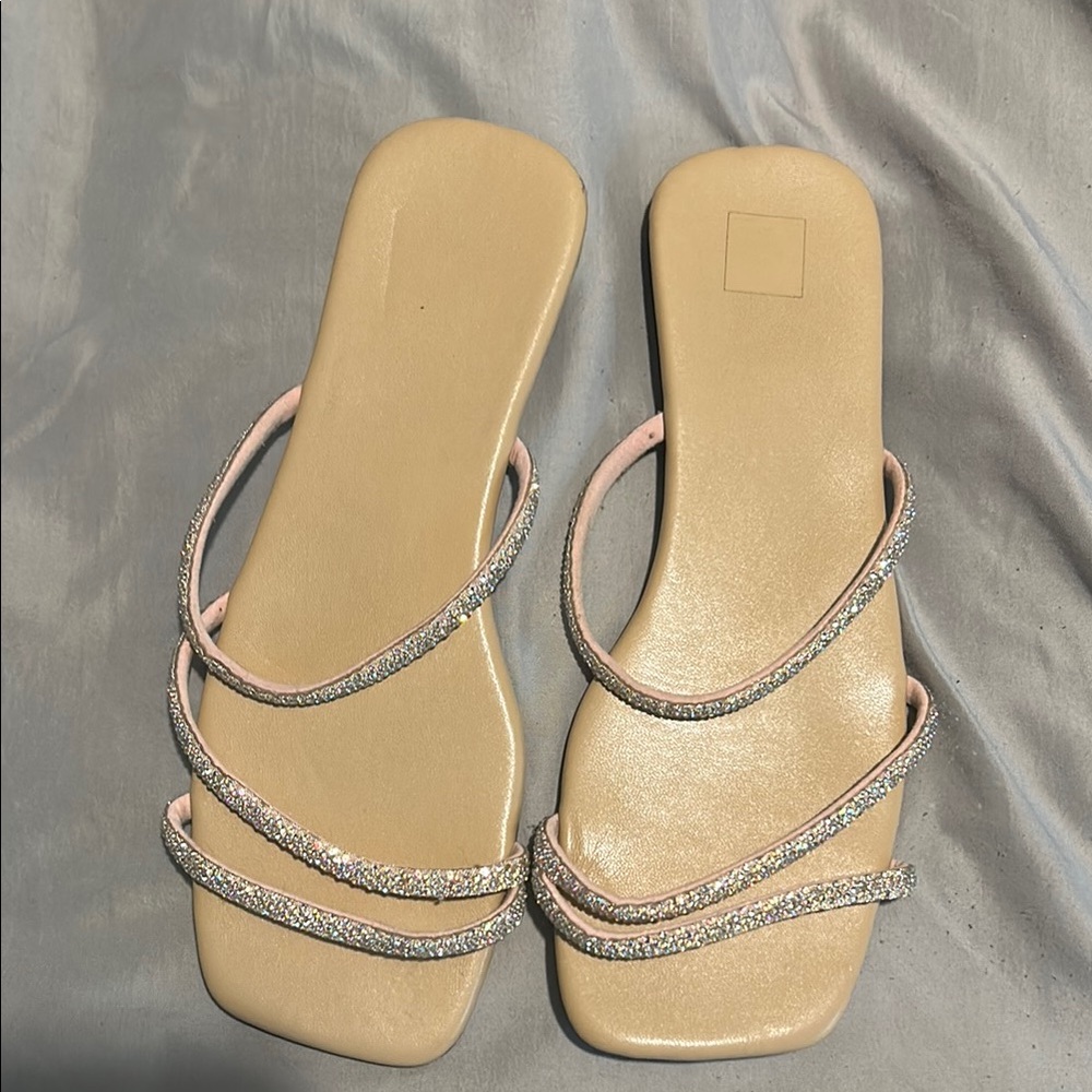 MIA Cream and Silver Sandals Minimalist Slide Design